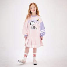 JELISPOON 女童款網球史努比拼色百褶洋裝