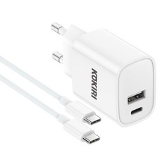 코끼리 GaN PD C타입 USB 2포트 초고속 충전기 25W + C타입-C타입 고속 충전 케이블 1.5m 세트, 화이트, 1세트