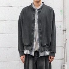 男款水洗圓領開襟衫