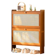 제이라이프 트로이 라탄 신발 정리대 2단, 월넛, 1개