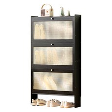 제이라이프 트로이 라탄 신발 정리대 3단, 블랙, 1개