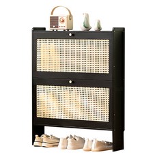 제이라이프 트로이 라탄 신발 정리대 2단, 블랙, 1개