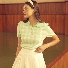 그리니치 Greenich 여성용 체크 니트 피케 셔츠