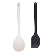 이지실리 실리콘 멀티 요리왕 스푼 + 스파츌라 대 세트, 화이트(스푼), 블랙(스파츌라), 1개