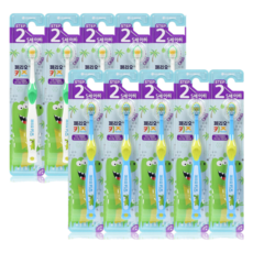 페리오 공룡 스텝2 5세 이하 어린이 칫솔 2종 x 5p, 흰색 + 파란색, 1세트