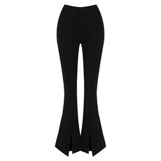 t.view 女款喇叭開衩彈性西裝褲_V4C-CPT005, 黑色