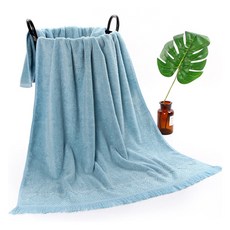 PDS Living 流蘇裝飾竹纖維大型浴巾 440g 30支 140 x 70 cm, 藍色, 1個