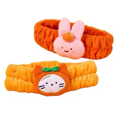 BUTTERSHOP #濟州柑橘牛奶貓與史克兔情侶洗臉髮帶2件組, 1套, 紅色, 橘色