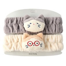 Modern House Butter Shop Milk Cat School 乳牛貓 眼鏡貓 情侶洗臉髮帶組, 1套, 灰色, 象牙白