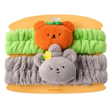 Modern House Butter Shop 濟州柑橘石頭爺爺 糖漿熊 情侶洗臉髮帶組合, 1套, 綠色, 灰色