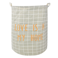 B2WIN 附提把洗衣籃, 大尺寸 灰色格紋
