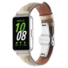 하마테 퀼팅 스티치 나비 버클 가죽 스트랩 18mm, 베이지, 1개