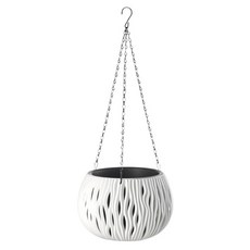 홈플로우 바구니모양 물결무늬 행잉 벽걸이 플라스틱 화분, 화이트, 1개