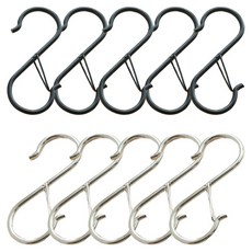 Coo-catch S形多用途掛鉤 2款 x 5p 組合, 黑色, 銀色, 1套