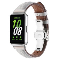 하마테 퀼팅 스티치 나비 버클 가죽 스트랩 18mm, 화이트, 1개