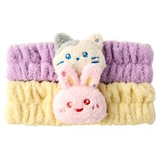 BUTTERSHOP Modern House 亮眼牛奶貓與Screbbit情侶洗臉髮帶 2件組, 1套, 黃色, 紫色