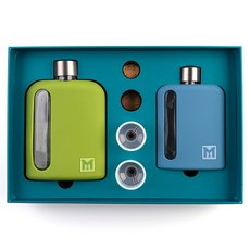 MATENDER 矽膠套玻璃隨身酒壺 靛藍色 100ml + 橄欖綠 240ml 套組, 1套