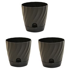 Homeflow 粉彩波浪紋托盤一體式塑膠花盆, 3個, 黑色