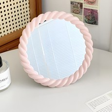 쿠미핸즈 감성 꼬임 탁상 거울 라운드, 핑크