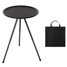 와이에스컴퍼니 높이조절 초경량 캠핑 원형 보조테이블 + 보관 가방 세트, 블랙