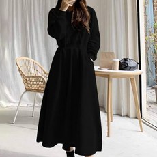 I'M MONG 女款Rigri連帽喇叭長連身裙, 黑色