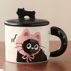 고양이를 좋아하는 너에게 헬로 캣 머그 360ml + 리드 + 선물포장 세트, 핑크, 1세트