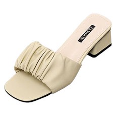 Elsso 女士抓皺細節中跟拖鞋, 米色, 240