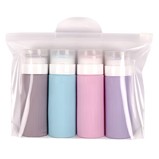 Maums 游泳用矽膠旅行分裝瓶 洗髮精瓶 4個+收納袋, 1套, 紫色, 粉紅色, 灰色, 薄荷綠(洗髮精分裝瓶)