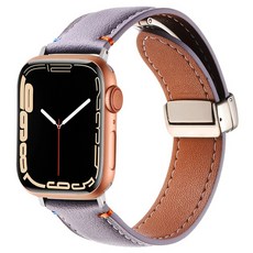 하마테 애플워치 호환 스티치포인트 마그네틱 버클 가죽 스트랩, 퍼플, 1개
