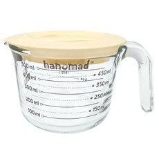 아노마드 내열유리 계량컵 + 뚜껑 세트, 투명컵 + 옐로우뚜껑, 500ml, 1개