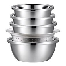 FOREVER 201不鏽鋼料理用具調理盆/過篩/洗米器5件組, 瀝水盆  + 調理盆 + 打蛋器  + 湯鍋  + 調理盆, 1組