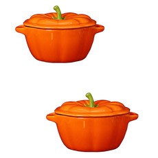 Modernji 南瓜造型雙耳湯碗 + 碗蓋套組 寬 16cm x 深 8.3cm x 高 9.7cm YJ653, 2套, 混色