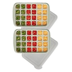 Jeepsaram 副食品24格方塊容器, 綠色, 2個, 200ml
