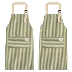 Taminayo 美術用條紋可調式棉麻圍裙 2入, 綠色