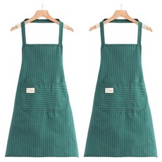 Taminayo 美術用棉質繞頸條紋圍裙 2件組, 綠色