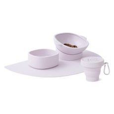PUPPING 寵物矽膠碗 + 餐墊 + 便攜杯套組, 1套, 薰衣草(碗, 餐墊), 薰衣草(便攜杯)