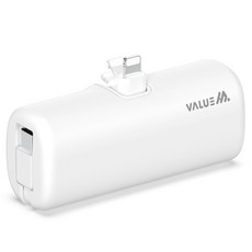 밸류엠 2 IN 1 케이블 일체형 접이식 도킹 보조배터리 D4 5000mAh 애플8핀 / C타입, 화이트, VM-B2DA5GPQ3L8P