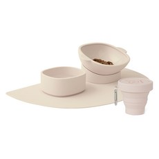 Puffing 寵物矽膠碗、餐墊、攜帶杯套組, 1套, 杏仁色/玫瑰色