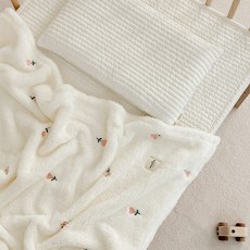 마이리틀데이지 유아용 자수 극세사 이불 담요, 내추럴 아이보리 튤립자수