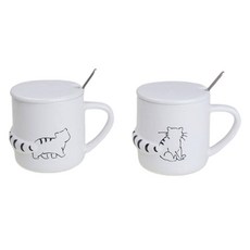 모던지 게으른고양이 컵 8.7 x 9.4 cm 2종 + 뚜껑 2p + 수저 2p 세트 YJ744, A, D, 1세트