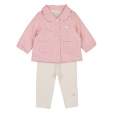 ETTOI 童款小馬圖案翻領棉質扣式外套+長褲套裝, 大號/粉色