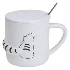 모던지 게으른고양이 컵 8.7 x 9.4 cm + 뚜껑 + 수저 세트 YJ744, C, 1세트