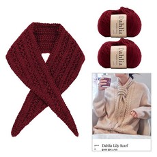 yarna 릴리 스카프 달리아 2p + 인쇄 도안 DIY 패키지 세트, 117 와인레드, 1세트