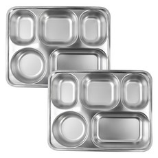 kitchen U 深款5格不鏽鋼餐盤, 2個, 銀色