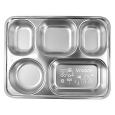 kitchen U 兒童用 噗隆噗隆 不鏽鋼 304 5格 加深餐盤, 銀色, 1個