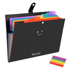 Unibi 7格彩虹風琴式便攜文件夾 + 標籤紙, 黑色, 1個