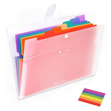 Younivi 7口袋彩虹風琴便攜式文件夾 + 標籤紙, 白色, 1個