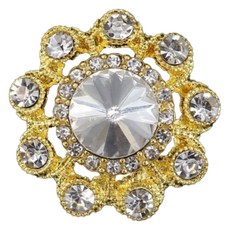 Kumi Hands 水鑽花朵鈕扣 29mm D款, 金色, 5個