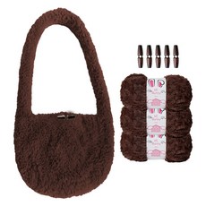 yarna 하이바니 몽실백 DIY 패키지 하이바니 털실 3p + 우드 토글 떡볶이 단추 5p + 인쇄도안 세트, 37 초코브라운(털실), 1세트