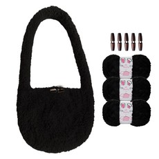 Yarna Hi Bunny 蓬鬆包 DIY材料包 Hi Bunny毛線 3p + 木質牛角釦 5p + 印刷圖案套組, 1套, 39 黑色(毛線)